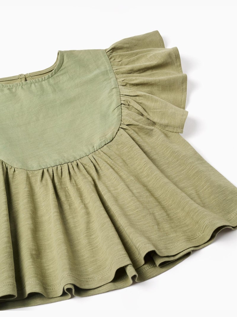Maglietta in cotone con maniche arricciate Verde scuro - Kiabi