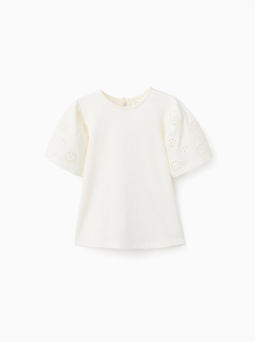 Maglietta in cotone con maniche in ricamo inglese - Kiabi