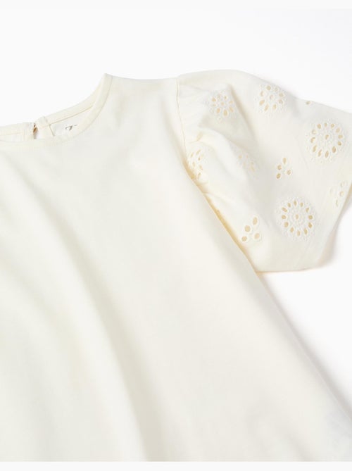 Maglietta in cotone con maniche in ricamo inglese - Kiabi