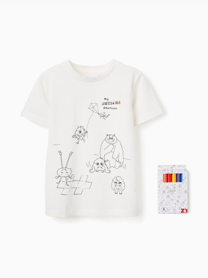 Maglietta in cotone con Mostri delle Emozioni da colorare Bianco - Kiabi