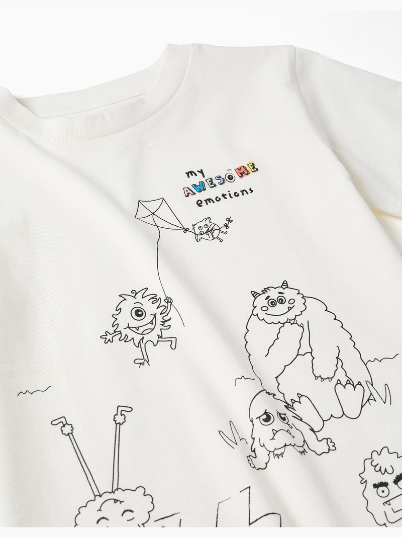 Maglietta in cotone con Mostri delle Emozioni da colorare Bianco - Kiabi