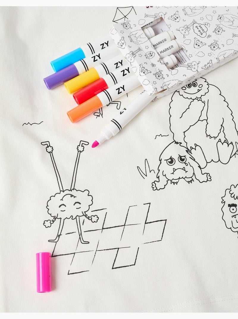 Maglietta in cotone con Mostri delle Emozioni da colorare Bianco - Kiabi