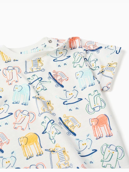 Maglietta in cotone con motivo elefante e tigre - Kiabi