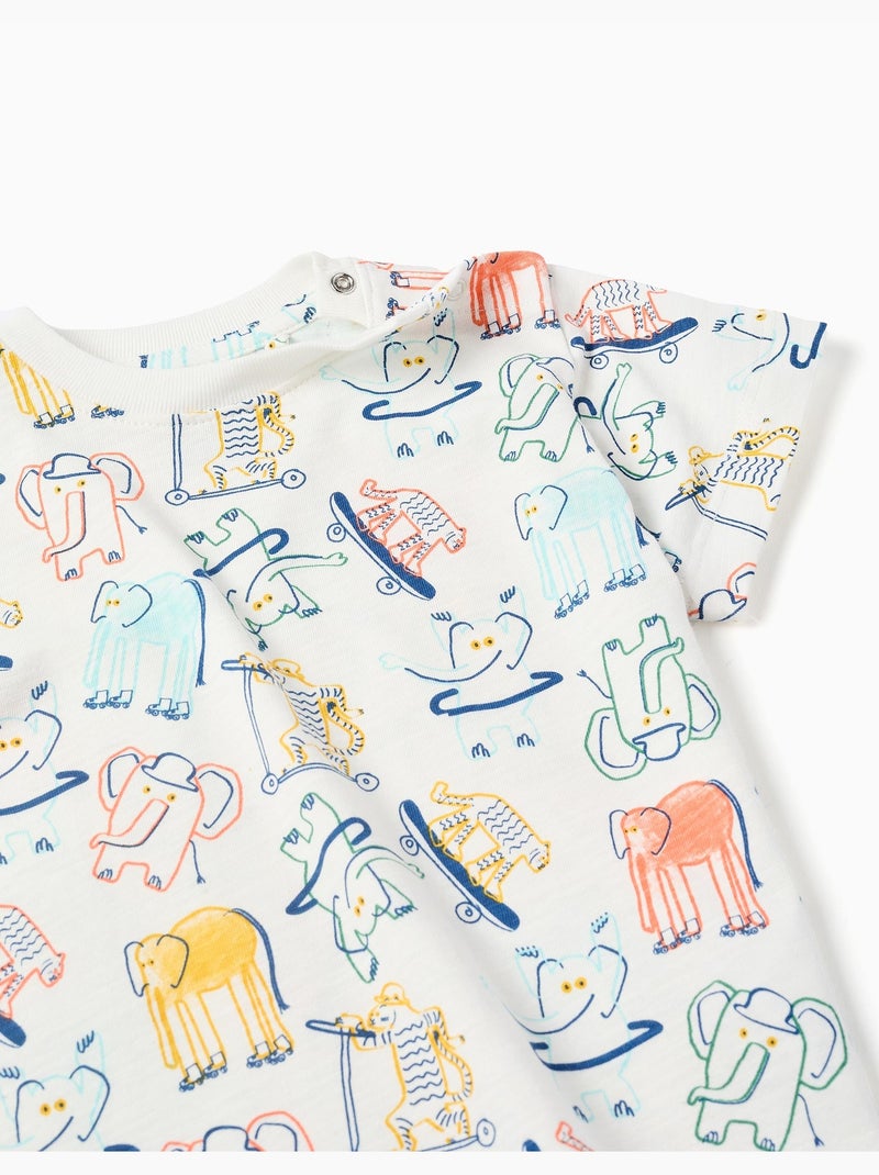 Maglietta in cotone con motivo elefante e tigre Beige chiaro - Kiabi