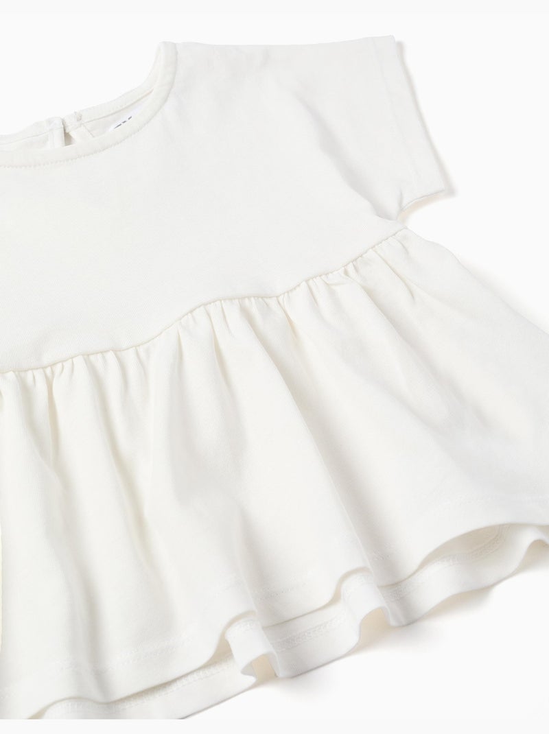 Maglietta in cotone con orlo arricciato Bianco - Kiabi