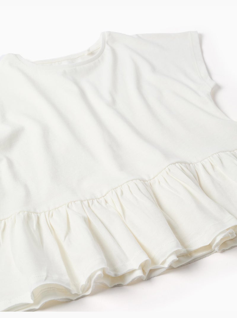 Maglietta in cotone con orlo arricciato Bianco - Kiabi