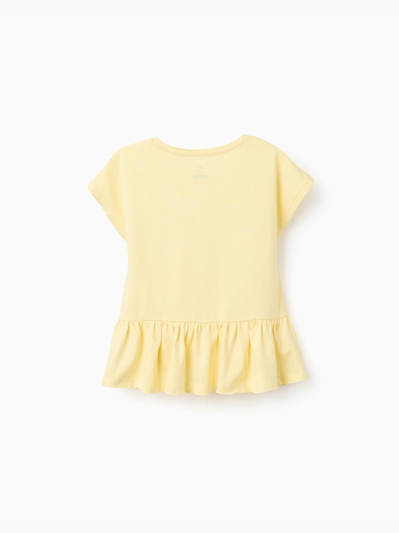 Maglietta in cotone con orlo arricciato Giallo chiaro - Kiabi