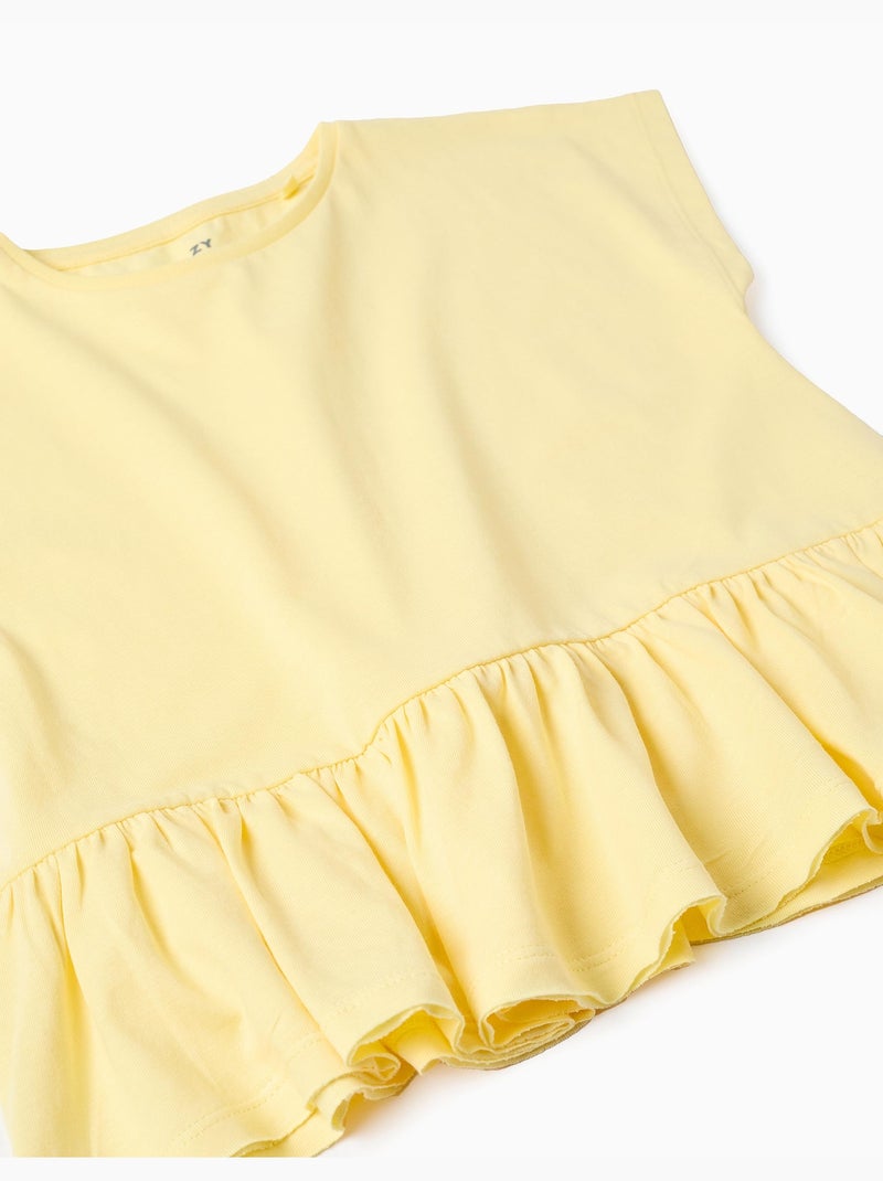 Maglietta in cotone con orlo arricciato Giallo chiaro - Kiabi
