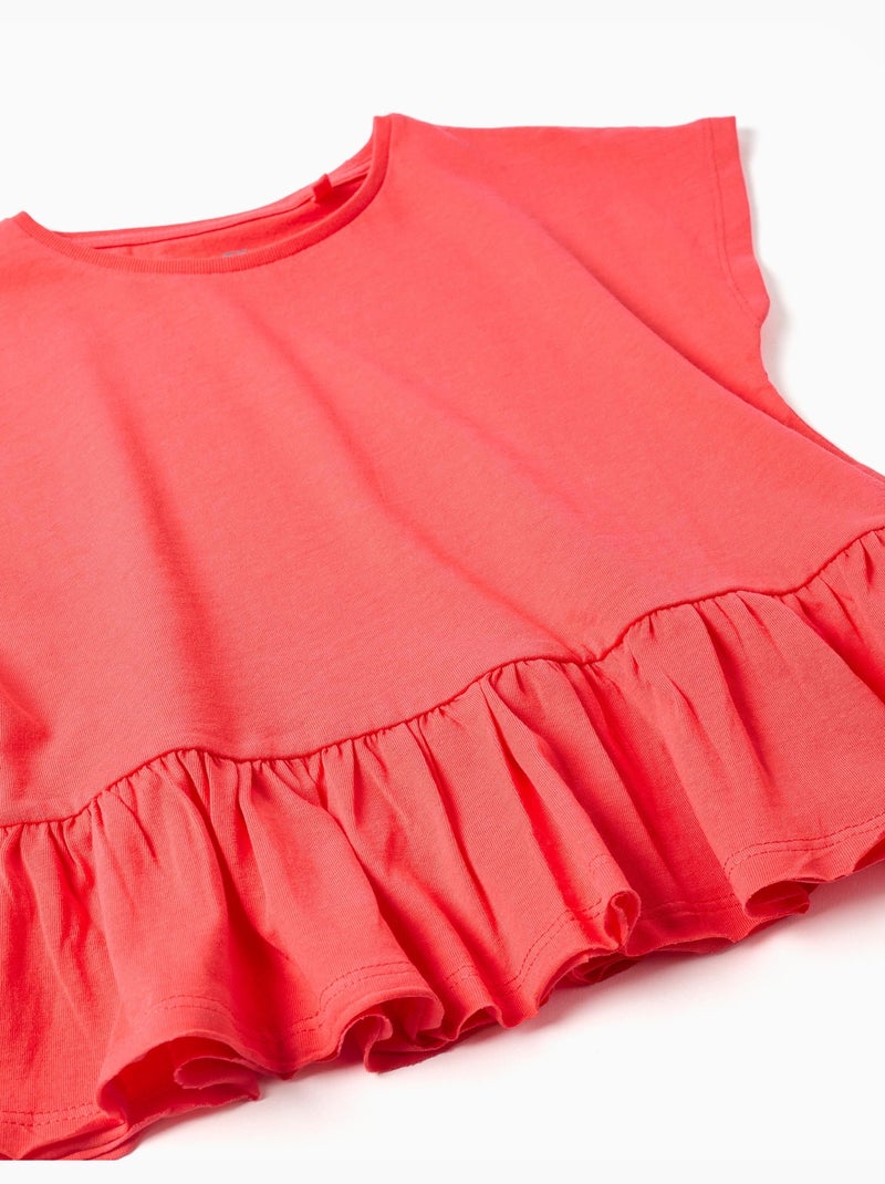 Maglietta in cotone con orlo arricciato Rosa - Kiabi