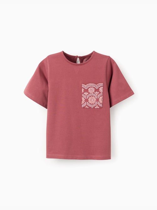 Maglietta in cotone con pocket ricamata - Kiabi