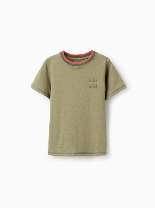 Maglietta in cotone con ricamo cactus garden - Kiabi