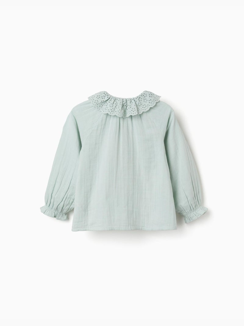 Maglietta in cotone con ricamo inglese e rouches Blu chiaro - Kiabi