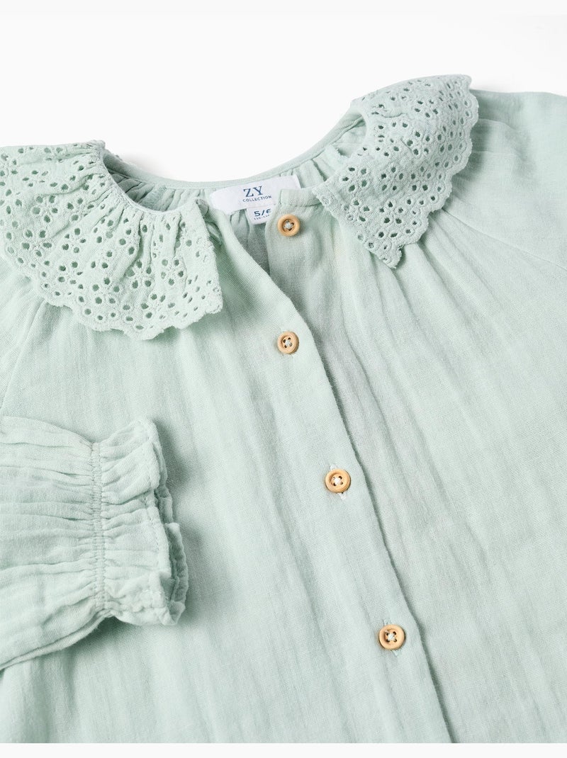Maglietta in cotone con ricamo inglese e rouches Blu chiaro - Kiabi