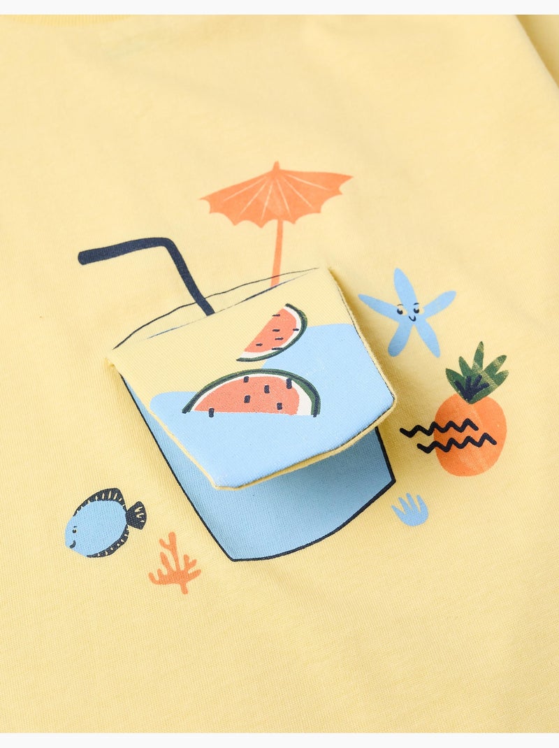 Maglietta in cotone con stampa 3D di succo Giallo chiaro - Kiabi