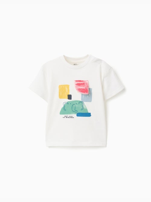 Maglietta in cotone con stampa art frontale - Kiabi