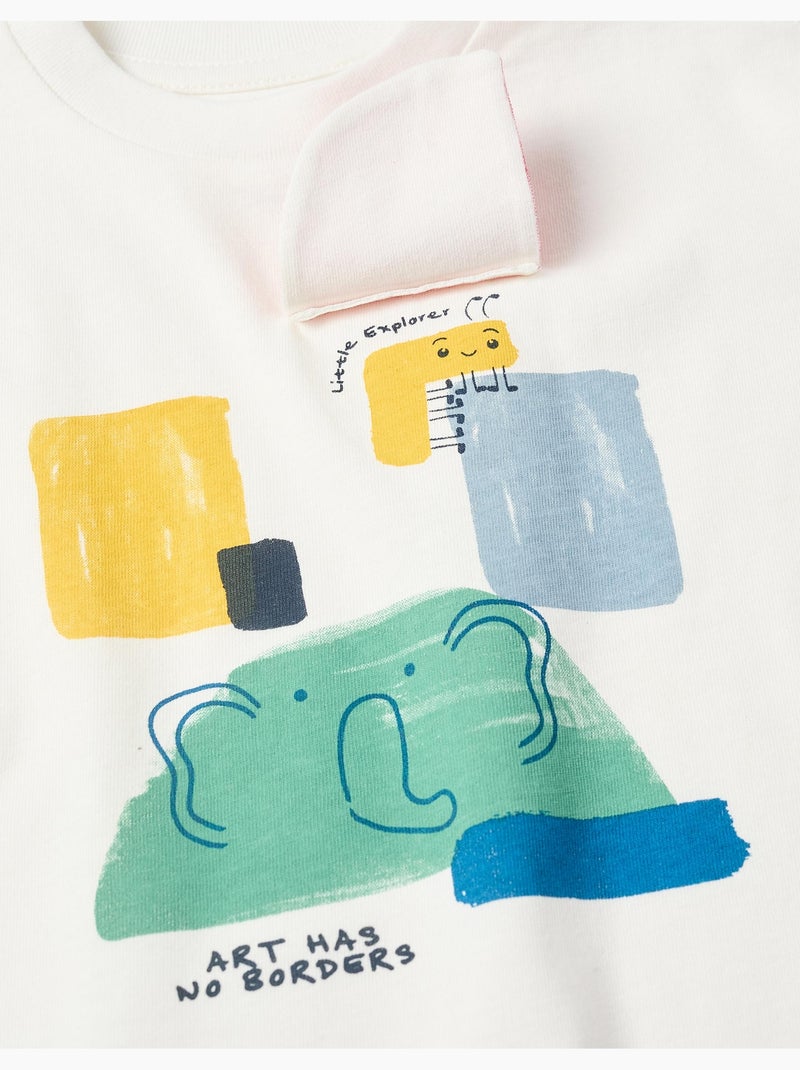 Maglietta in cotone con stampa art frontale Bianco - Kiabi