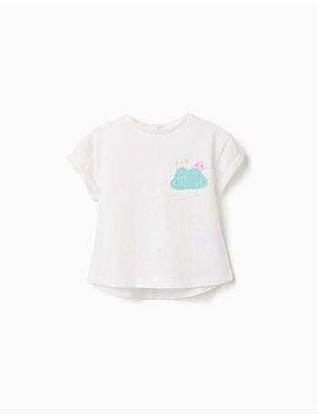 Maglietta in cotone con stampa crochet sul petto