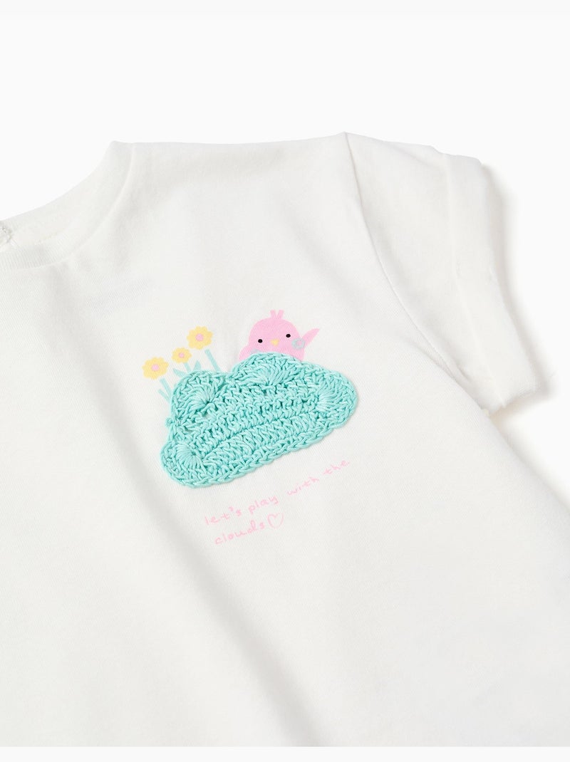 Maglietta in cotone con stampa crochet sul petto Bianco - Kiabi