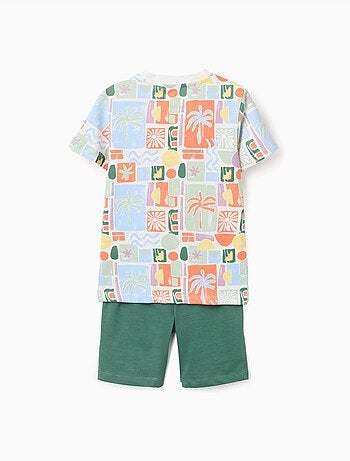 Maglietta in cotone con stampa da spiaggia + pantaloncini