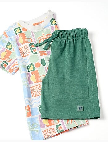 Maglietta in cotone con stampa da spiaggia + pantaloncini
