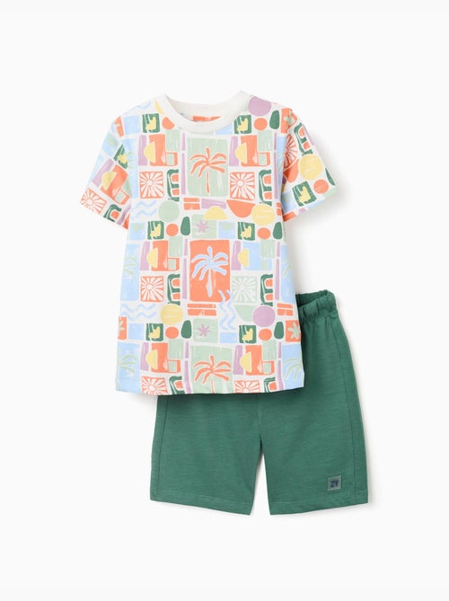 Maglietta in cotone con stampa da spiaggia + pantaloncini - Kiabi