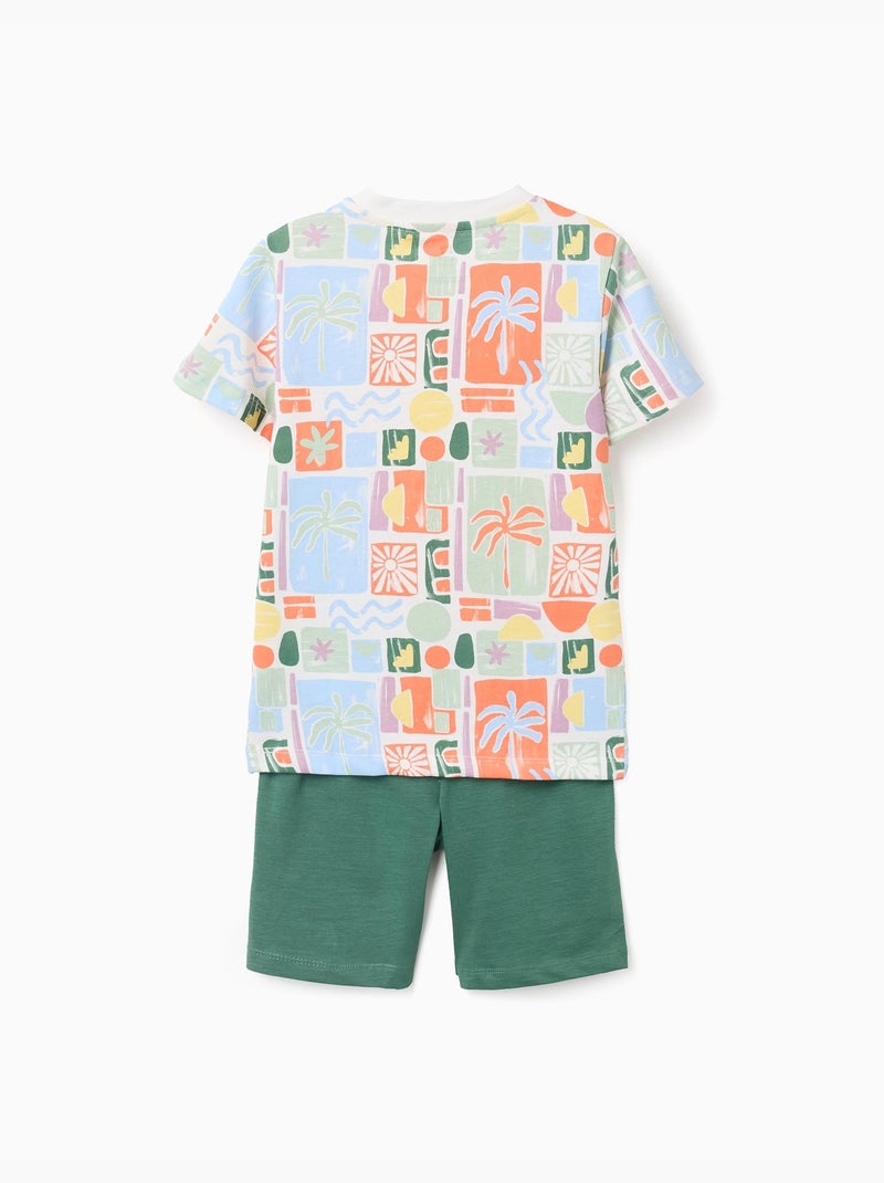 Maglietta in cotone con stampa da spiaggia + pantaloncini Verde scuro - Kiabi