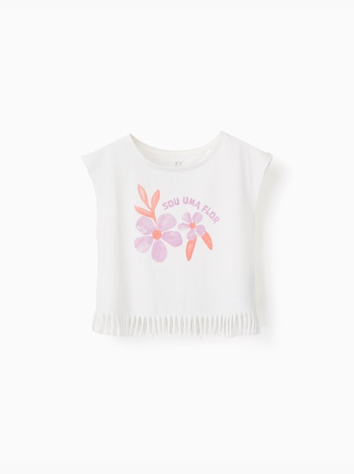 Maglietta in cotone con stampa di fiori e frange - Kiabi