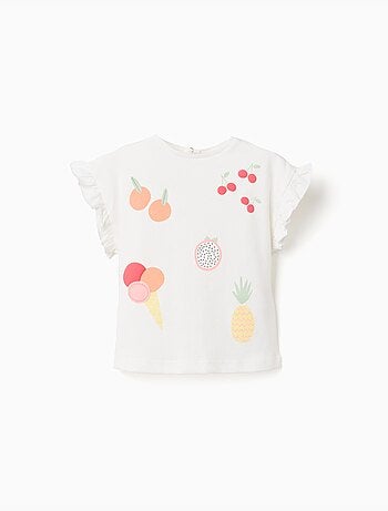 Maglietta in cotone con stampa di frutta e gelato