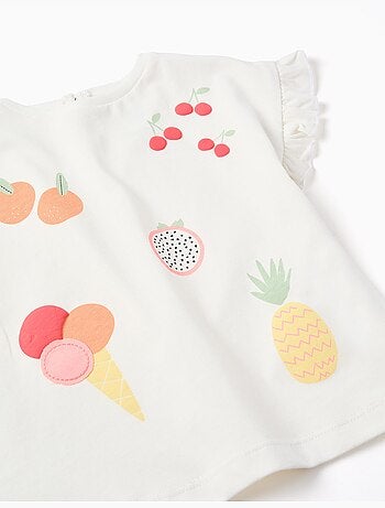 Maglietta in cotone con stampa di frutta e gelato