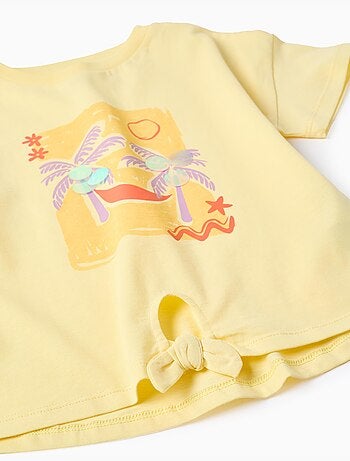 Maglietta in cotone con stampa di palme e paillettes