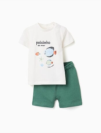 Maglietta in cotone con stampa di pesci + pantaloncini