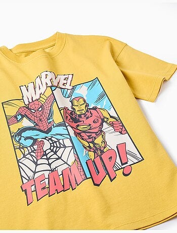 Maglietta in cotone con stampa di Spider-Man e Iron-man