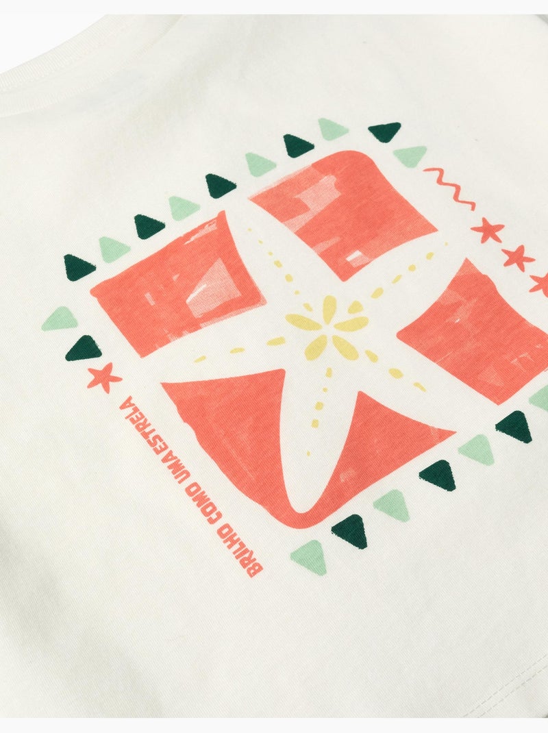 Maglietta in cotone con stampa di stella marina Bianco - Kiabi