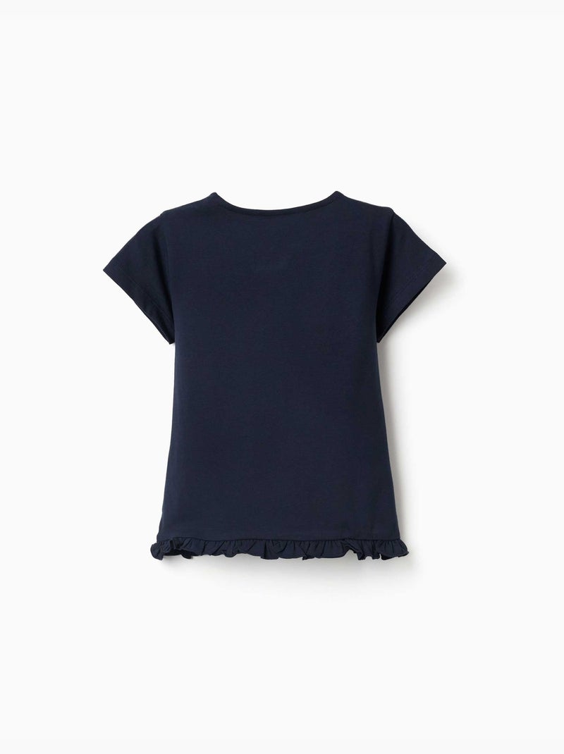 Maglietta in cotone con stampa e orlo arricciato Blu scuro - Kiabi