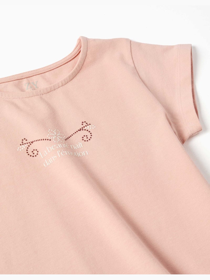 Maglietta in cotone con stampa e orlo arricciato Rosa chiaro - Kiabi