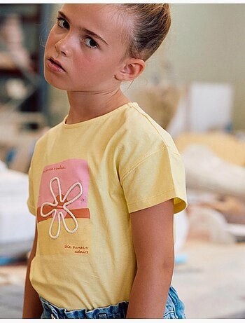 Maglietta in cotone con stampa floreale 3d