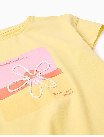 Maglietta in cotone con stampa floreale 3d