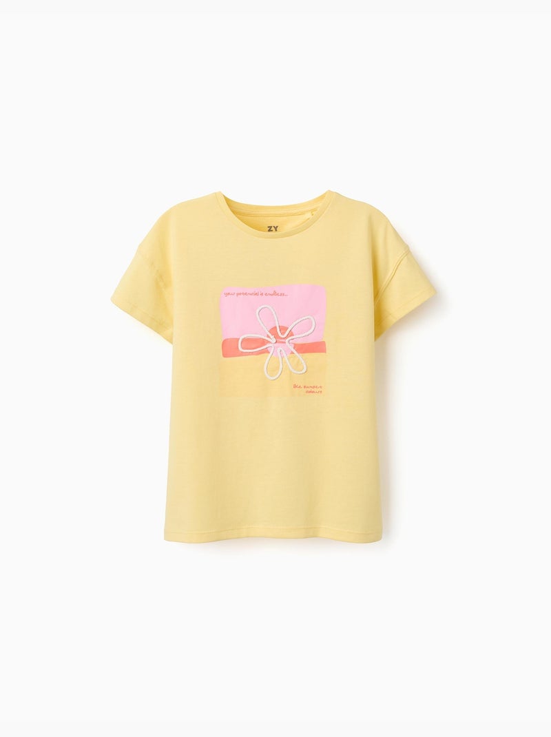 Maglietta in cotone con stampa floreale 3d Giallo chiaro - Kiabi