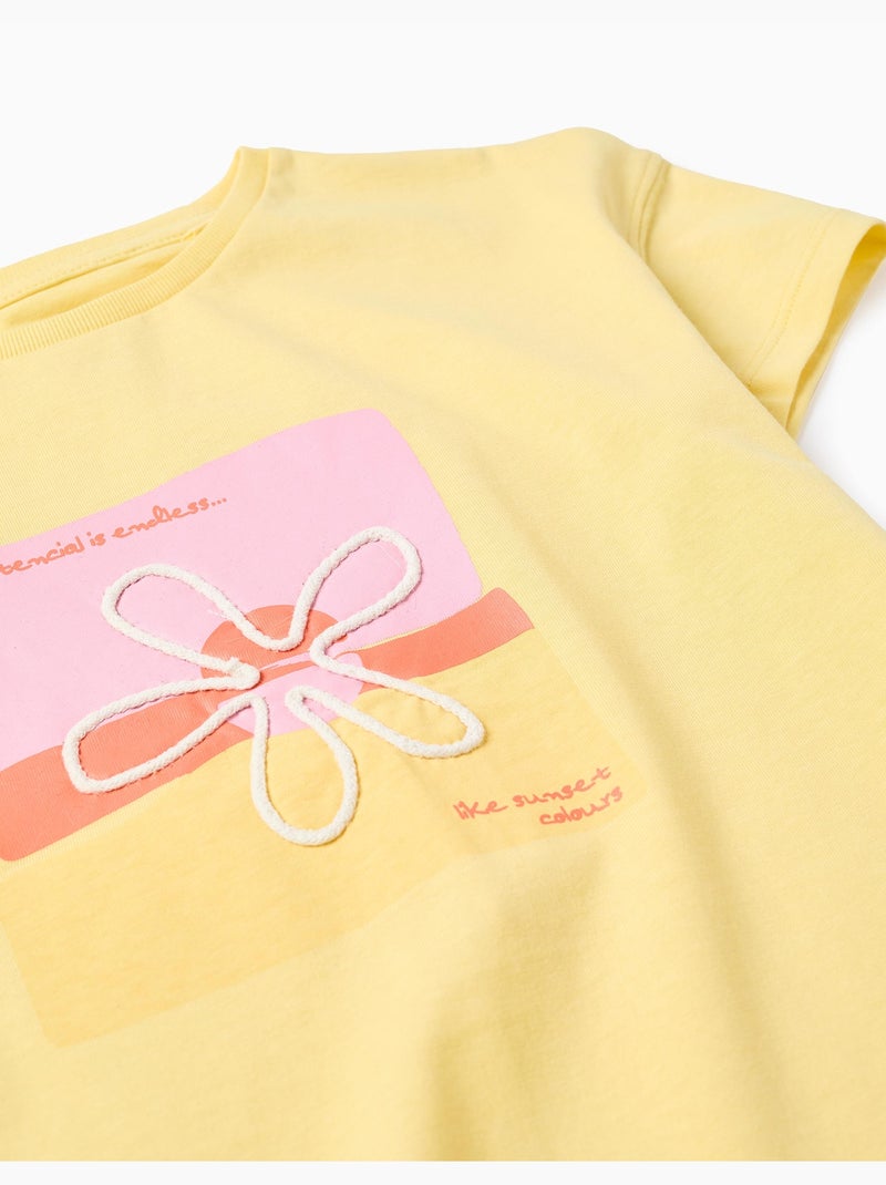 Maglietta in cotone con stampa floreale 3d Giallo chiaro - Kiabi