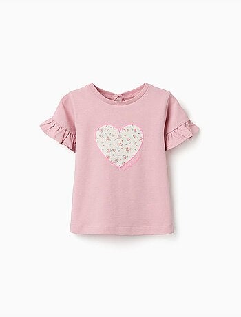 Maglietta in cotone con stampa floreale a forma di cuore