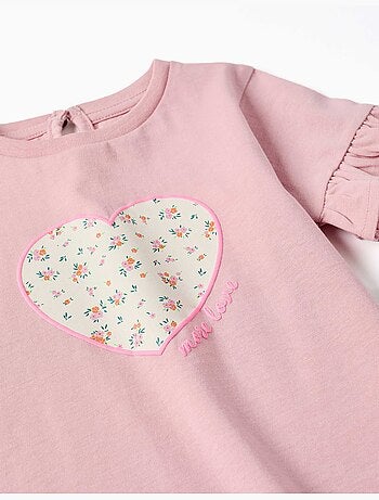 Maglietta in cotone con stampa floreale a forma di cuore