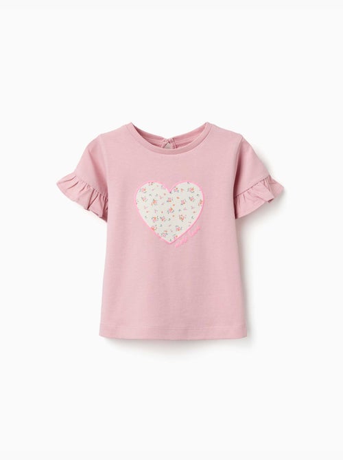 Maglietta in cotone con stampa floreale a forma di cuore - Kiabi