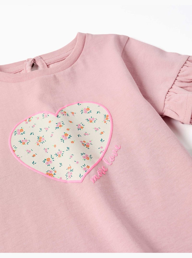 Maglietta in cotone con stampa floreale a forma di cuore Rosa chiaro - Kiabi