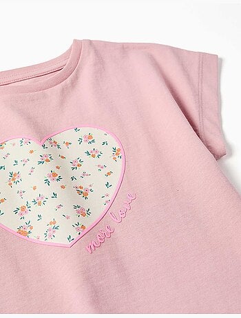 Maglietta in cotone con stampa floreale a forma di cuore
