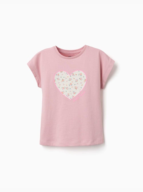 Maglietta in cotone con stampa floreale a forma di cuore - Kiabi Maglietta in cotone con stampa floreale a forma di cuore - Kiabi