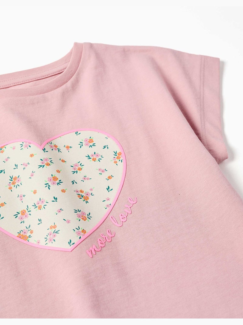 Maglietta in cotone con stampa floreale a forma di cuore Rosa chiaro - Kiabi