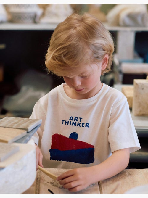 Maglietta in cotone con stampa frontale art thinker - Kiabi