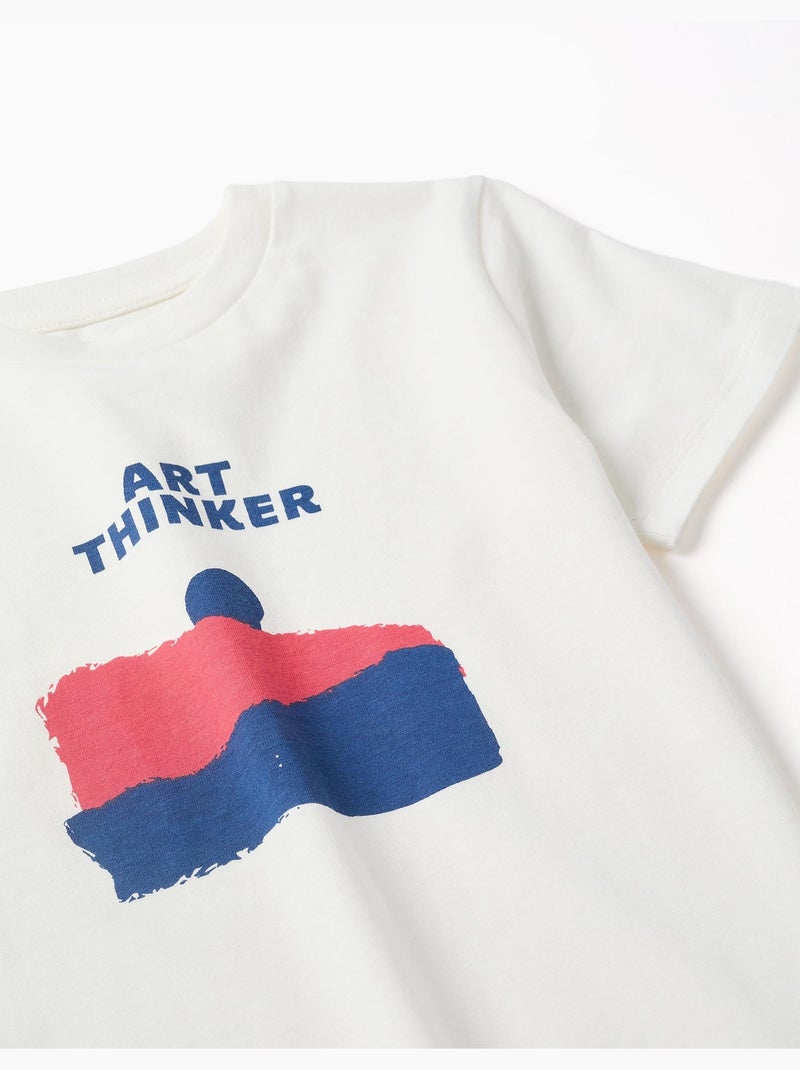 Maglietta in cotone con stampa frontale art thinker Bianco - Kiabi