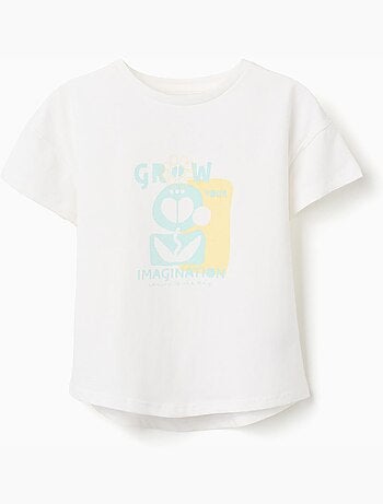T-shirt in cotone con stampa floreale in rilievo