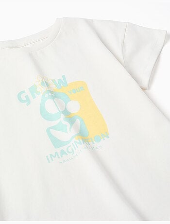 T-shirt in cotone con stampa floreale in rilievo